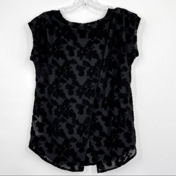Aritzia Wilfred Black Floral Jacquard Open Back Blouse “Anvers” Sz XXS - Picture 2 of 9